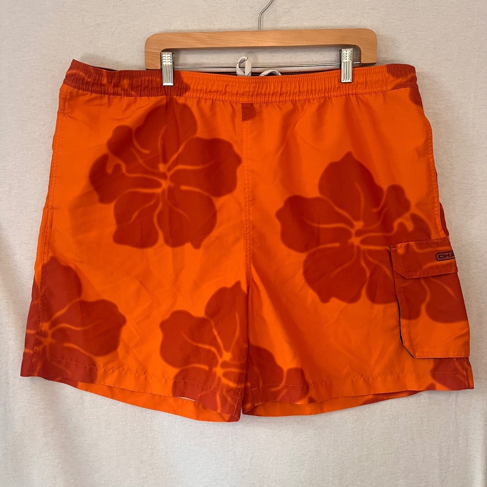 Chaps Ralph Lauren Swim Trunks Mens XXL Orange Hibiscus Floral Board Shorts